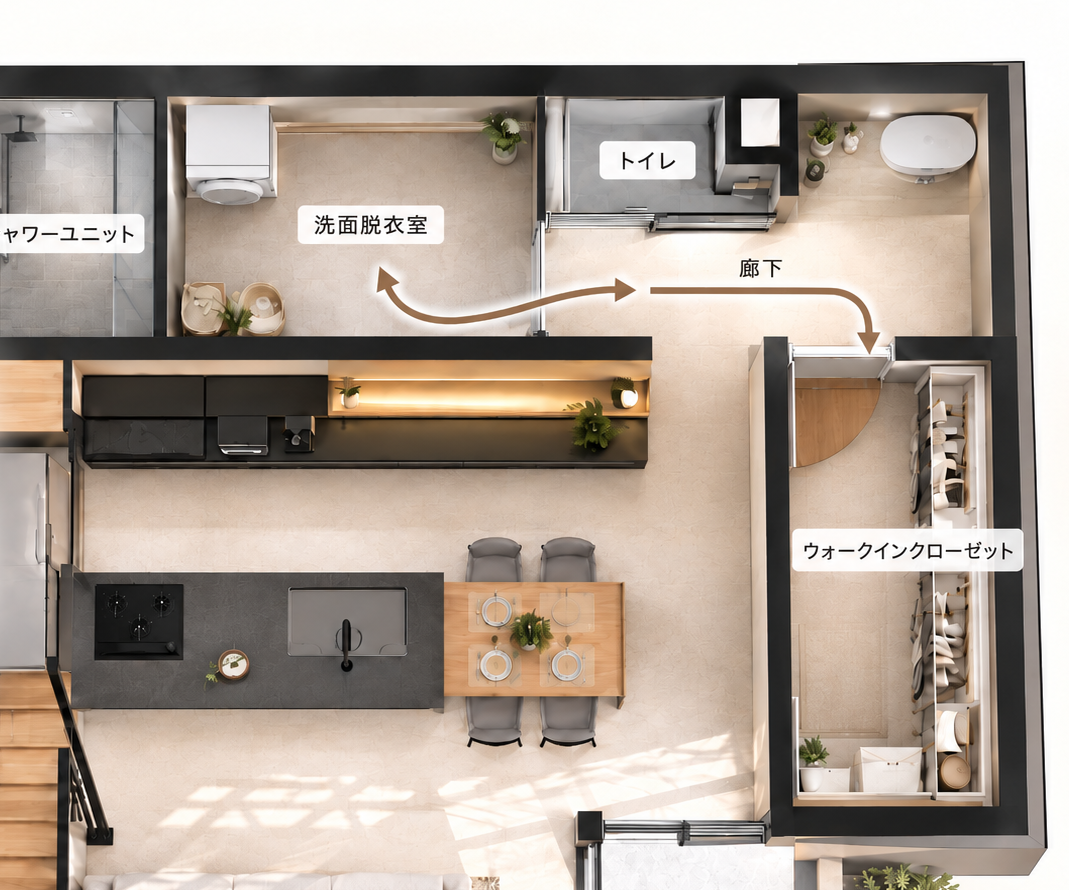 家事動線を考えた水回り